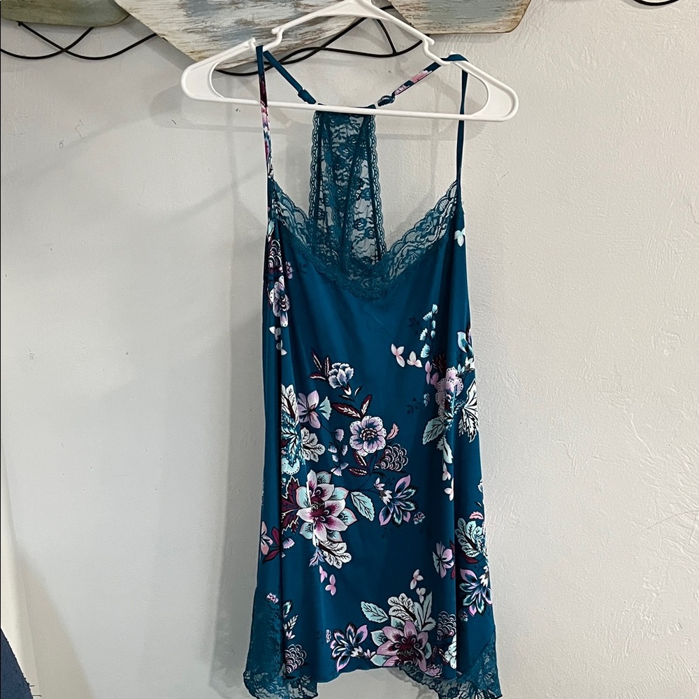 Secret Treasures Floral Lace Chemise - Teal and Purple